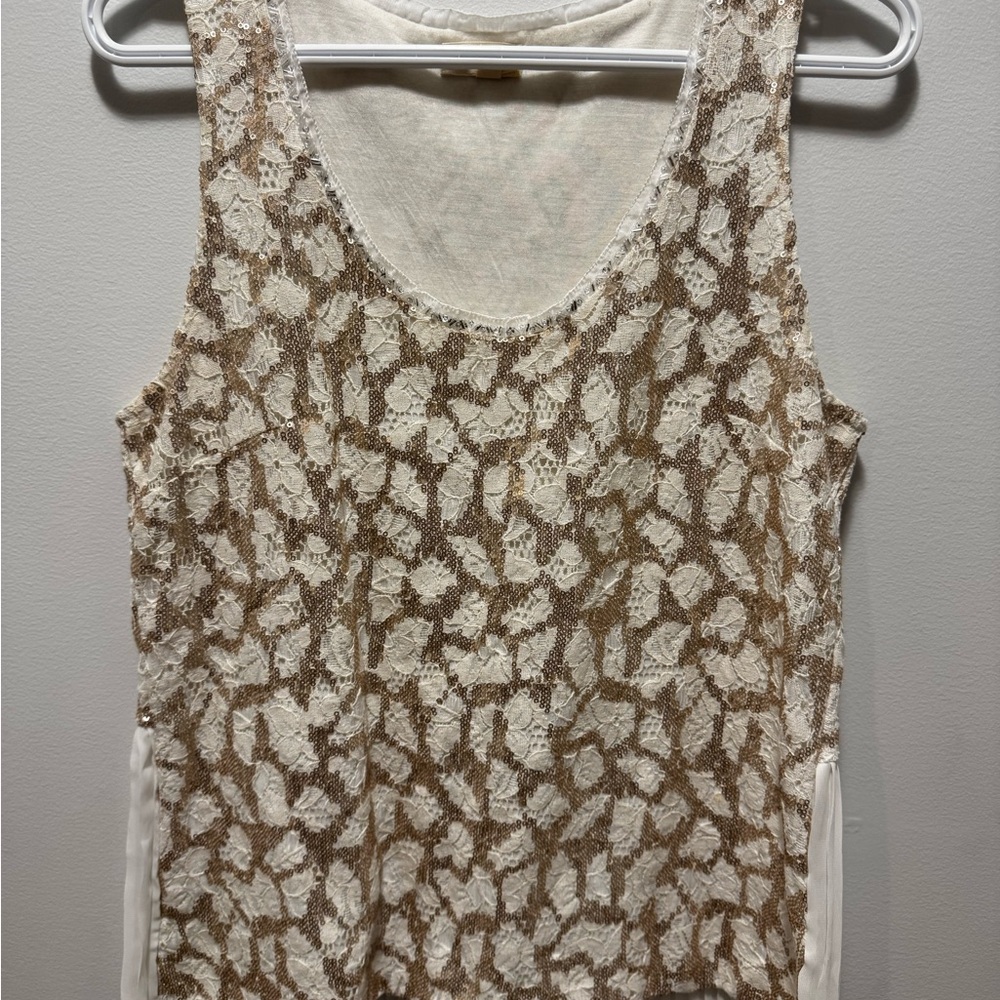 Meadow Rue Lace Tank Top - Cream and Brown
